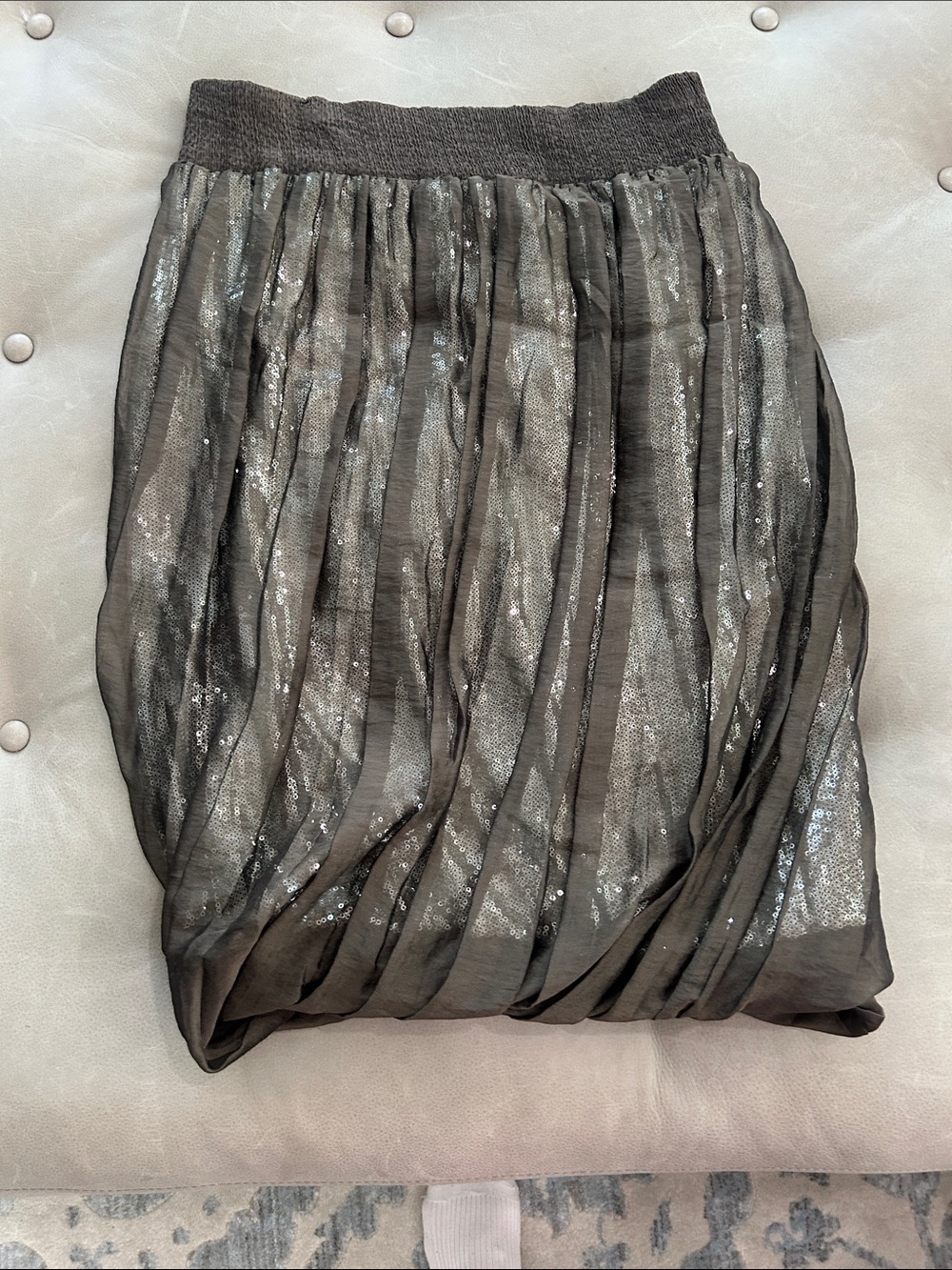 Lafayette 148 New York Black Sheer Pleated Sequin A-Line Skirt